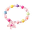 Pulsera de cuentas pastel y cristal facetado con un dije de flor rosa translúcida
