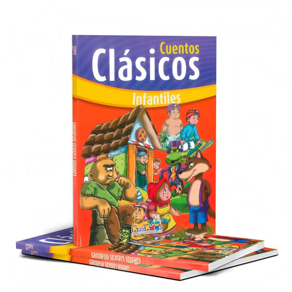 Libro Cuentos Clásicos Infantiles de pasta blanda, con Caperucita, el lobo y la casita de dulces en la portada
